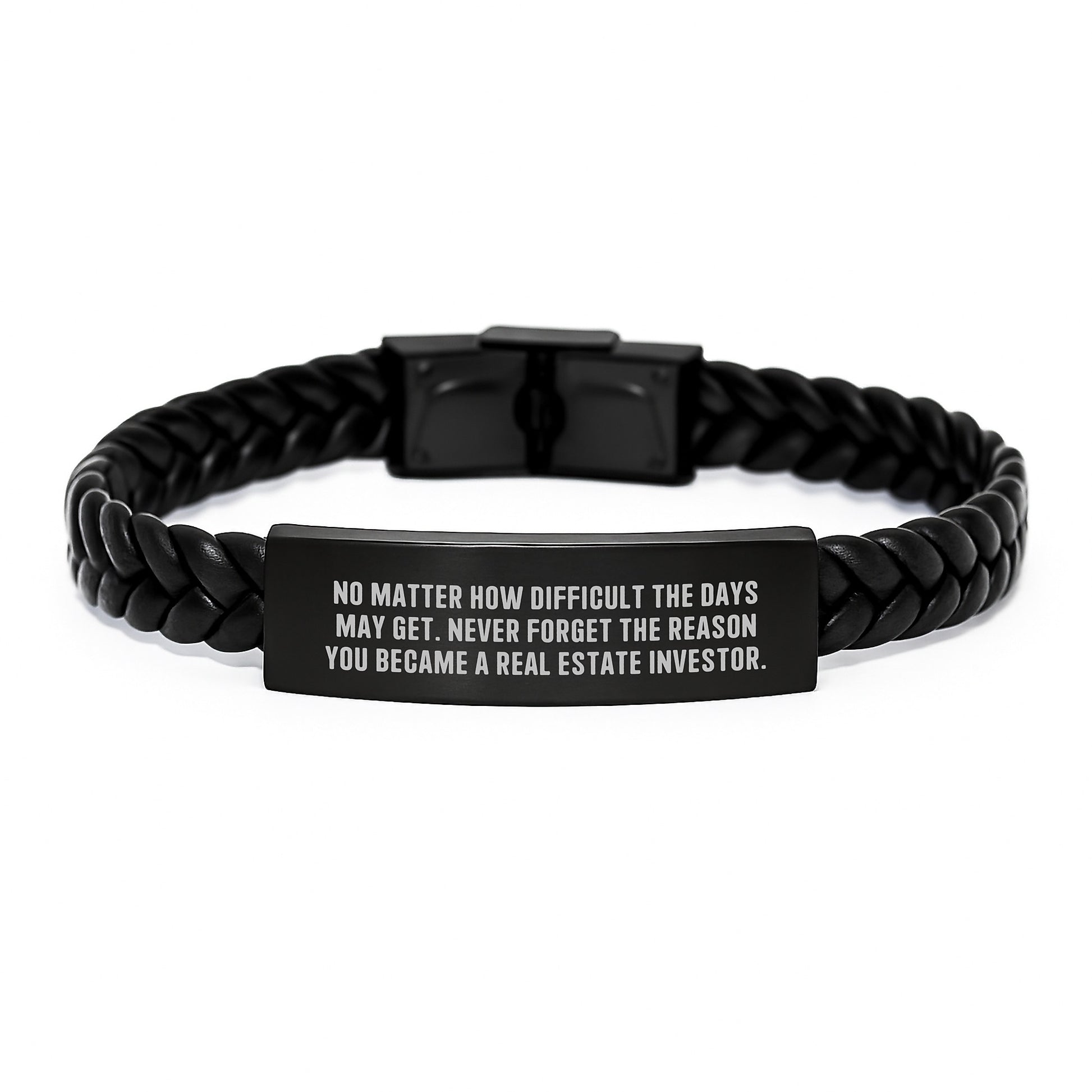 Inspirational Real Estate Investor Gifts for Men - Interlaced Leather Bracelet with Quote 'No Matter How Difficult The Days May Get', Gifts from Men to Real Estate Investor for Graduation - Image 1