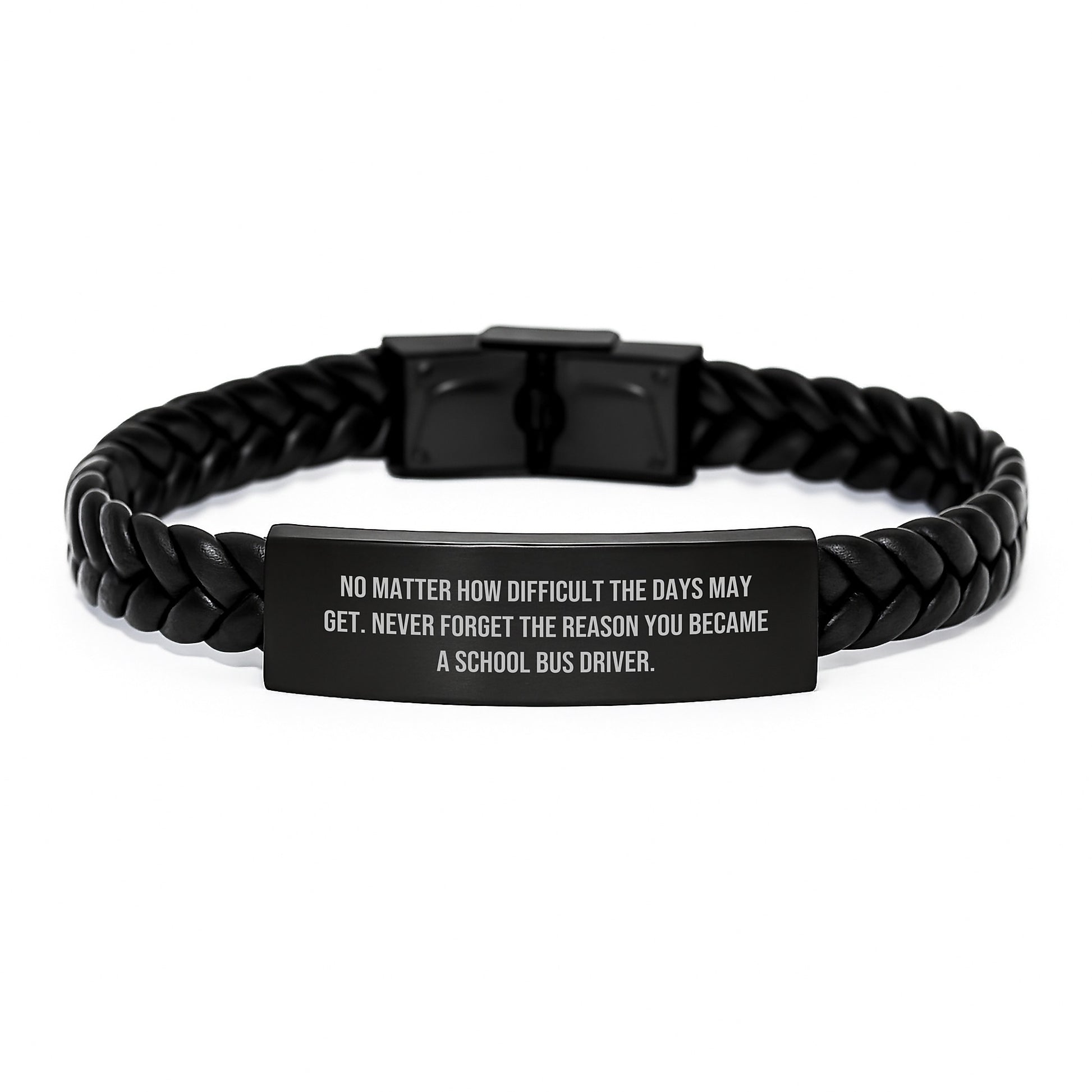 Inspirational School Bus Driver Gifts from Friends - Interlaced Leather Birthday Unique Gifts for School Bus Driver Men - 'No Matter How Difficult The Days May Get' Quote - Image 1