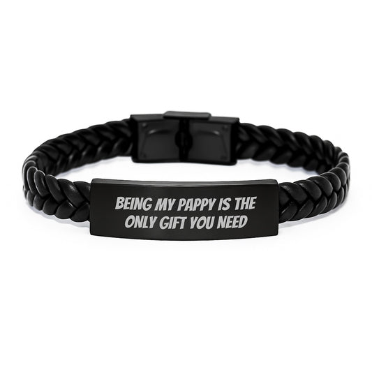 Funny Pappy Gifts: Interlaced Leather Birthday Wristband from Friends - Image 1