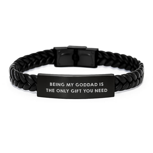 Funny Goddad Gifts - Interlaced Leather Bracelet for Him, 'Being My Goddad Is The Only Gift You Need' Quote, Birthday Unique Gifts from Men to Goddad - Image 1