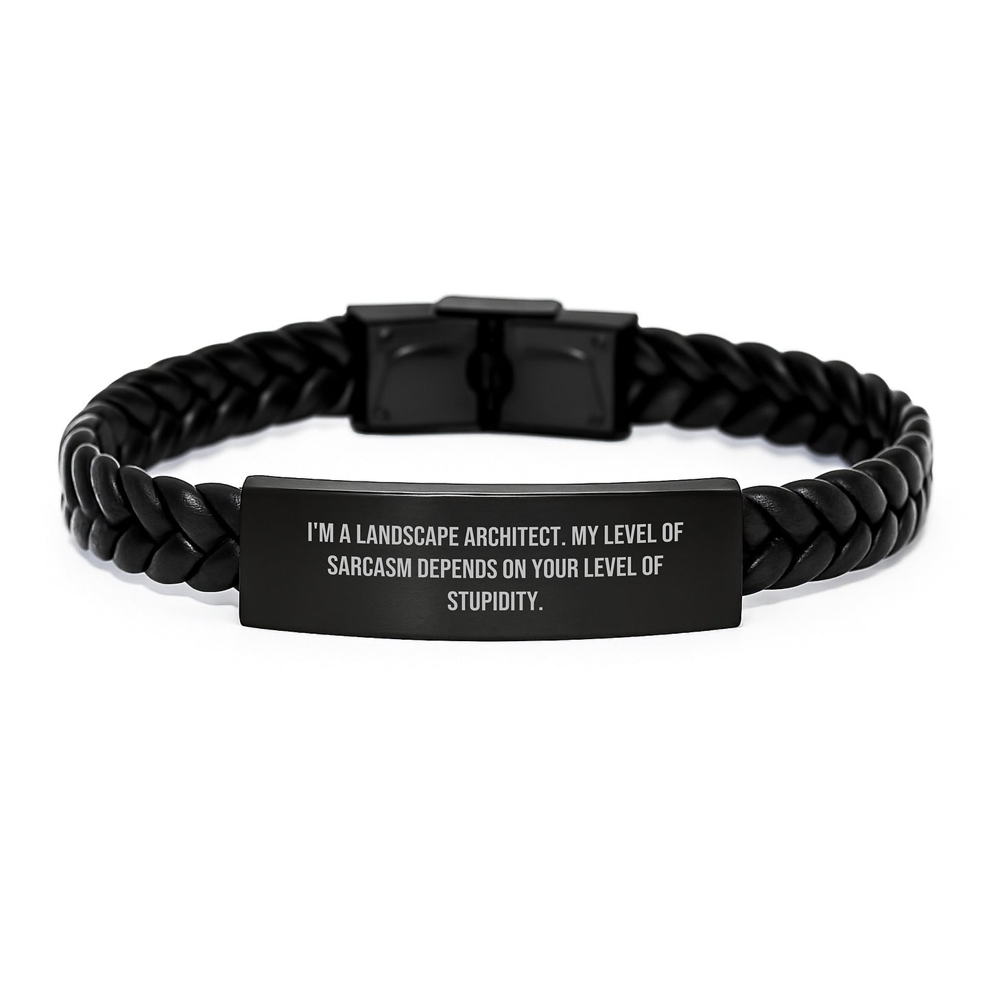 Landscape Architect Humorous Gift, Funny Quote Interlaced Leather Bracelet, Gifts from Friends for Birthday, Gifts for Landscape Architects, Sarcasm Depends on Stupidity - 7.87 inches - Image 1