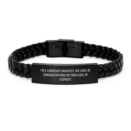 Landscape Architect Humorous Gift, Funny Quote Interlaced Leather Bracelet, Gifts from Friends for Birthday, Gifts for Landscape Architects, Sarcasm Depends on Stupidity - 7.87 inches - Image 1