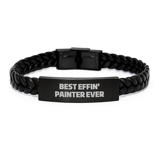 Funny Painter Gifts from Friends - Best Effin' Painter Ever Interlaced Leather Bracelet for Birthday - Image 1