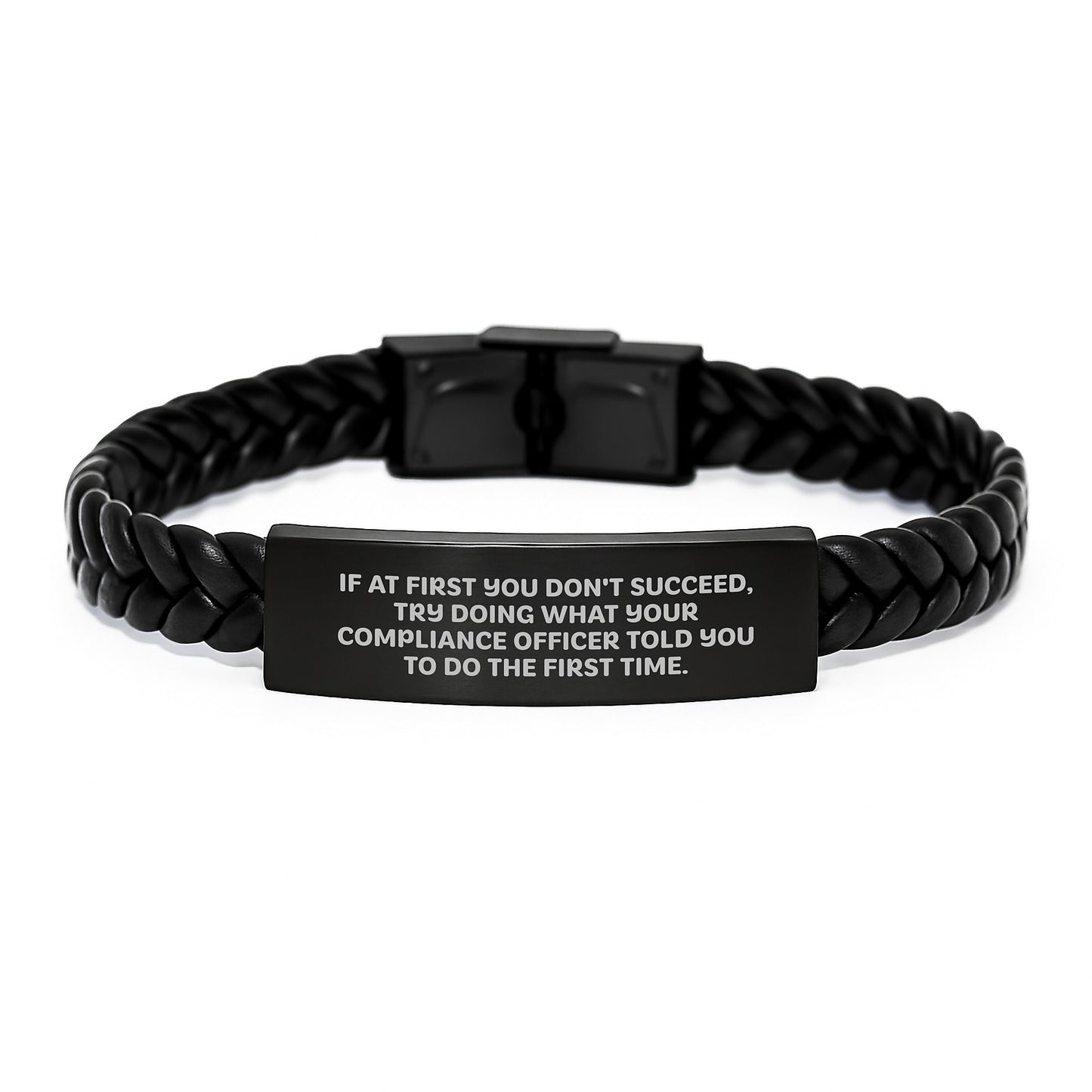 Compliance Officer Gifts, Funny Quote Interlaced Leather Bracelet, Gifts from Friends to Compliance Officer, Birthday Unique Gifts for Men - Image 1