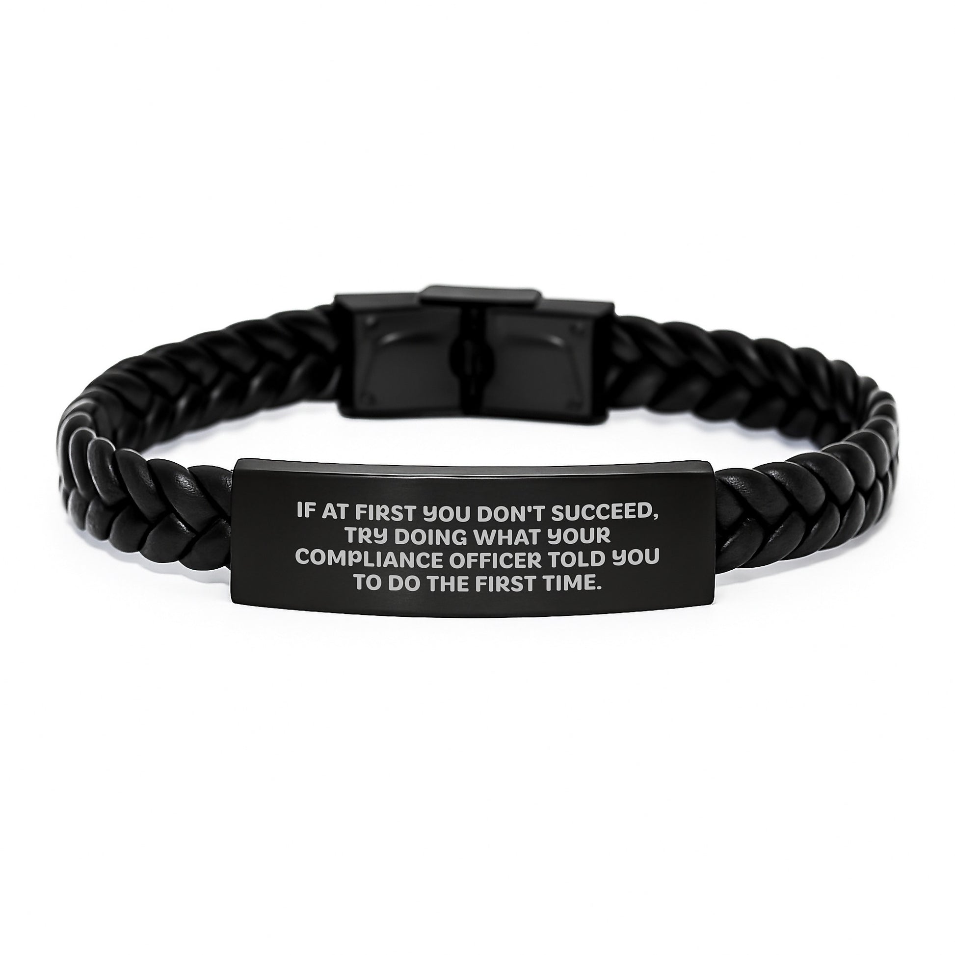 Compliance Officer Gifts, Funny Quote Interlaced Leather Bracelet, Gifts from Friends to Compliance Officer, Birthday Unique Gifts for Men - Image 1