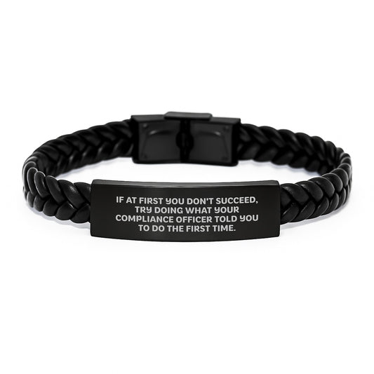 Compliance Officer Gifts, Funny Quote Interlaced Leather Bracelet, Gifts from Friends to Compliance Officer, Birthday Unique Gifts for Men - Image 1