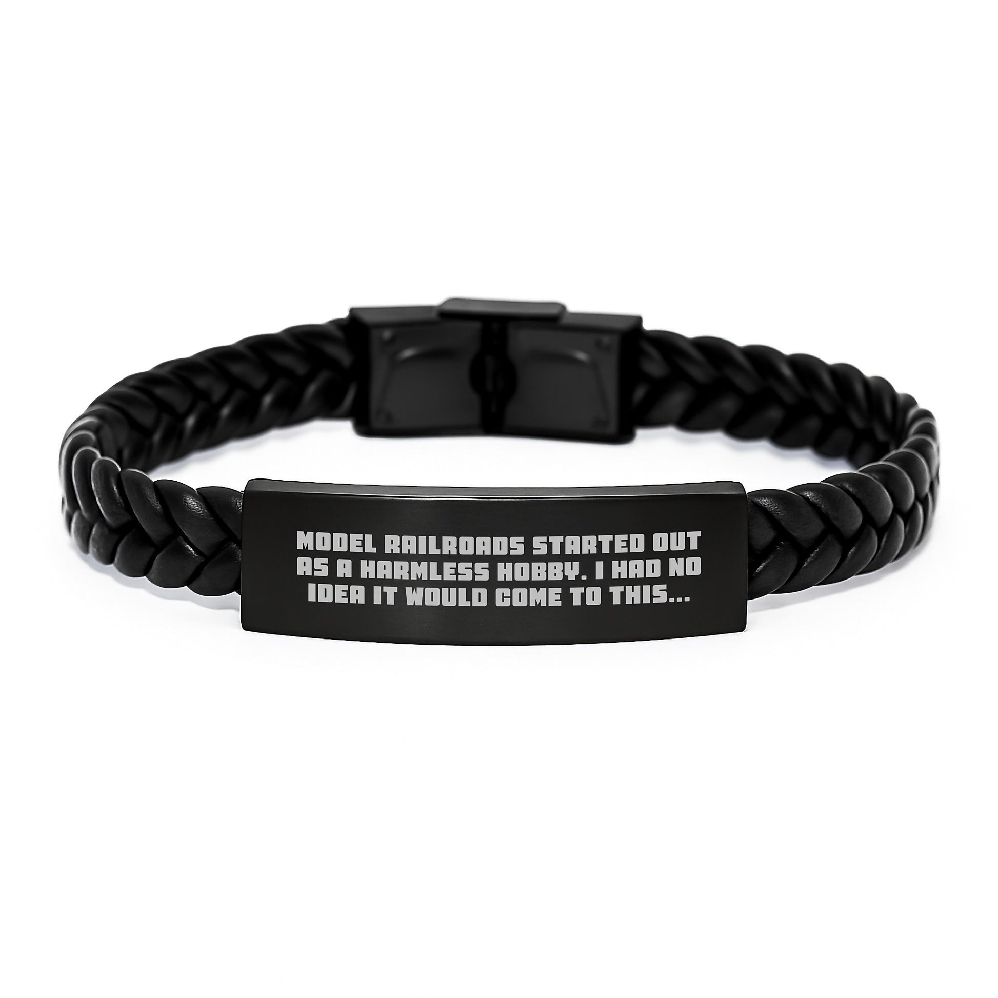 Model Railroads Gifts from Friends, Interlaced Leather Bracelet for Men, Funny Quote, Birthday Unique Gifts - Image 1