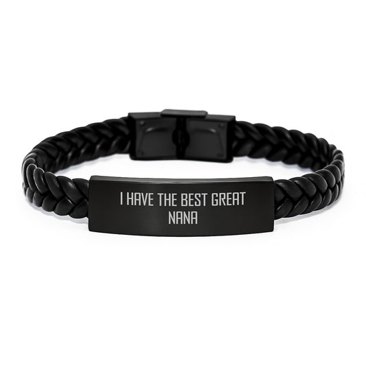 Funny Nana Gifts from Men to Great Nana, 'I Have The Best' Interlaced Leather Bracelet for Graduation, 7.87 inches Long, Stainless Steel and PU Leather - Image 1