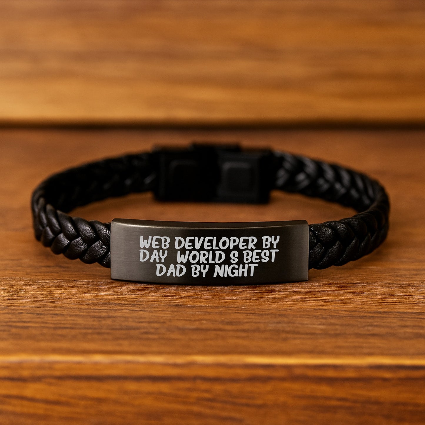 Web Developer Gifts, Interlaced Leather Bracelet - 'Web Developer By Day, World's Best Dad By Night.' Funny Graduation Unique Gifts from Men, for Web Developers - Image 2