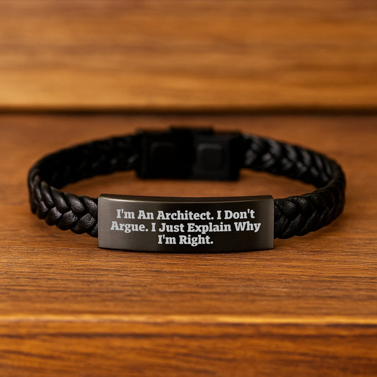 Architect Gifts from Friends, Funny Inspirational Quote Interlaced Leather Bracelet, Men's Graduation Unique Gifts - Image 2