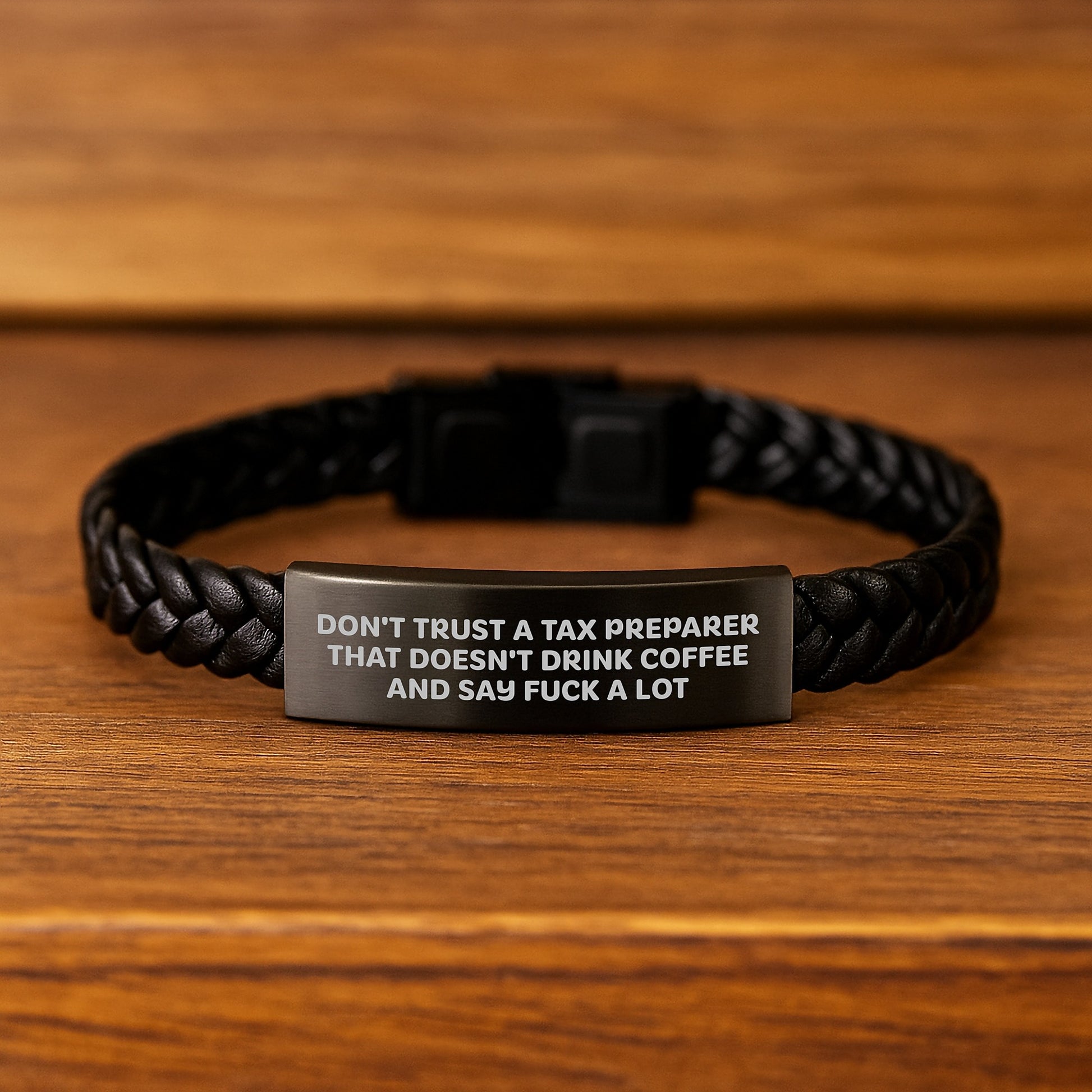 Tax Preparer's Coffee Break, Funny Quote Interlaced Leather Bracelet Gifts from Men, Unique Graduation Presents for Tax Preparer Friends, Coworkers, and Family - Image 2