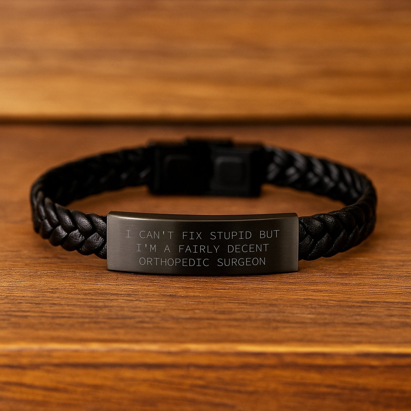 Orthopedic Surgeon Humor Gifts for Men from Friends, I Can't Fix Stupid But I'm A Fairly Decent Orthopedic Surgeon Interlaced Leather Bracelet, Graduation Unique Gifts - Image 2