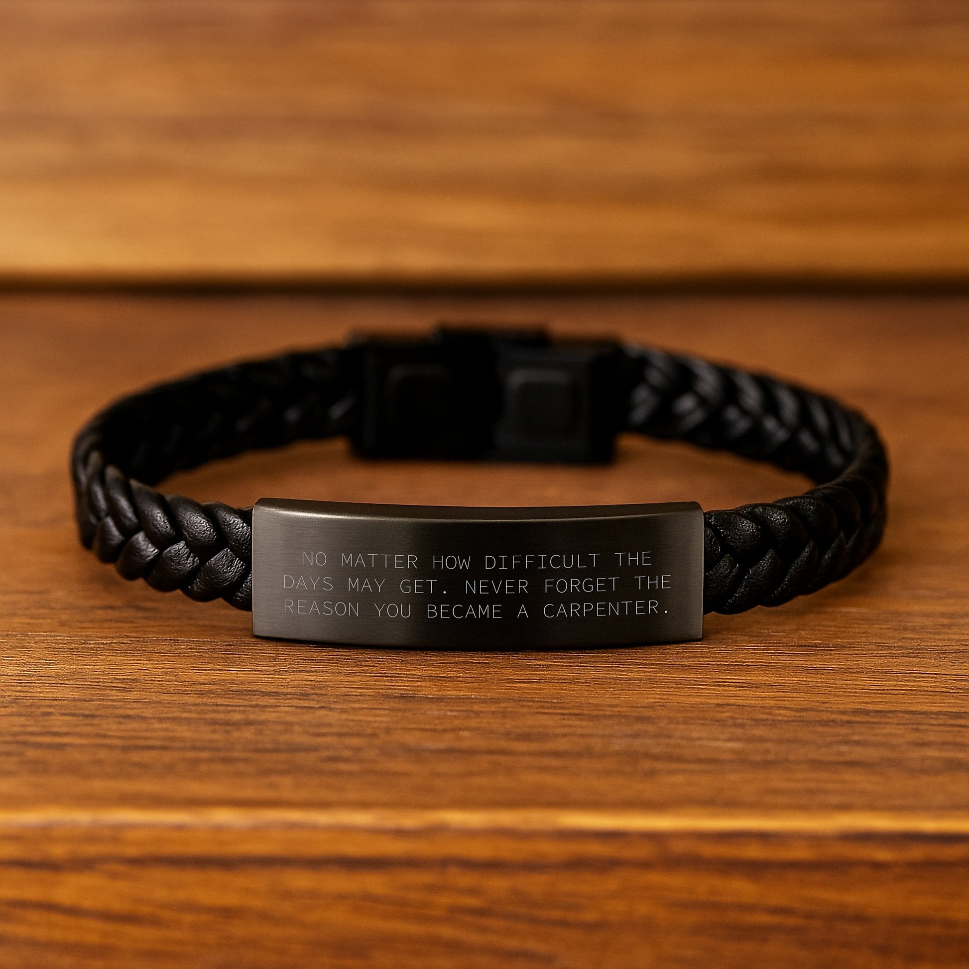 Carpenter's Inspirational Interlaced Leather Bracelet, Gifts from Men to Graduating Carpenters, No Matter How Difficult The Days May Get. - Gifts for Carpenter - Image 2