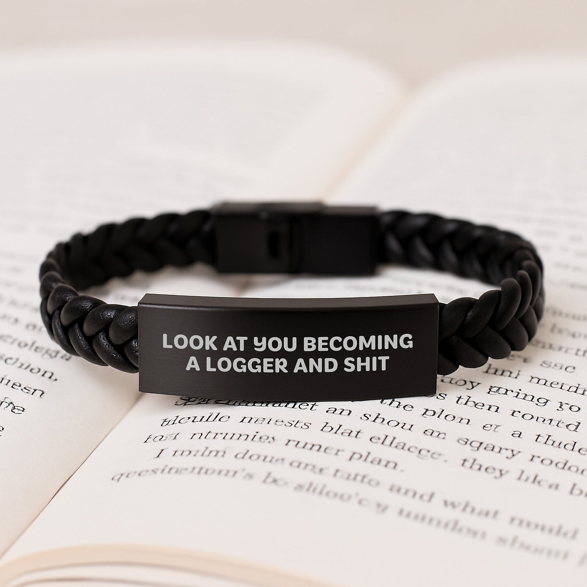 Logger's Proud, Funny Quote Interlaced Leather Bracelet, Gifts from Men to Logger Friends, Unique Graduation Gifts - Image 3
