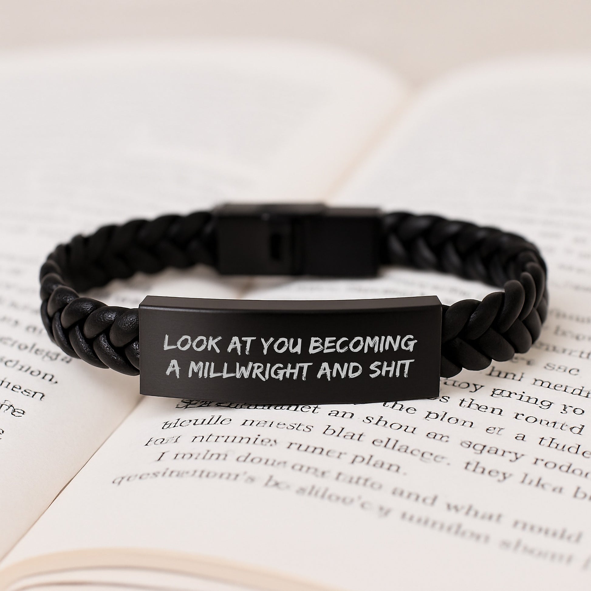 Funny Millwright Gifts from Friends to Loved Ones, Look at You Becoming a Millwright and Shit, Interlaced Leather Bracelet for Men, Unique Graduation Gifts - Image 3