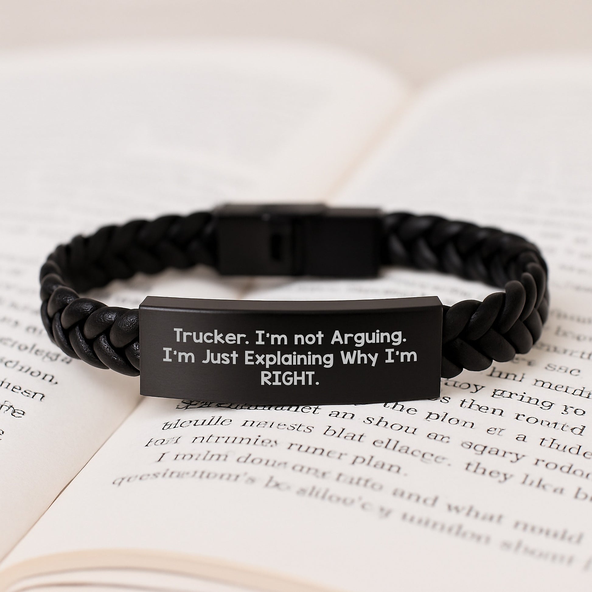 Trucker's Proud Interlaced Leather Bracelet, Funny Quote 'I'm Not Arguing, I'm Just Explaining Why I'm Right.' Gifts from Friends to Trucker Men, Unique Graduation Presents - Image 3