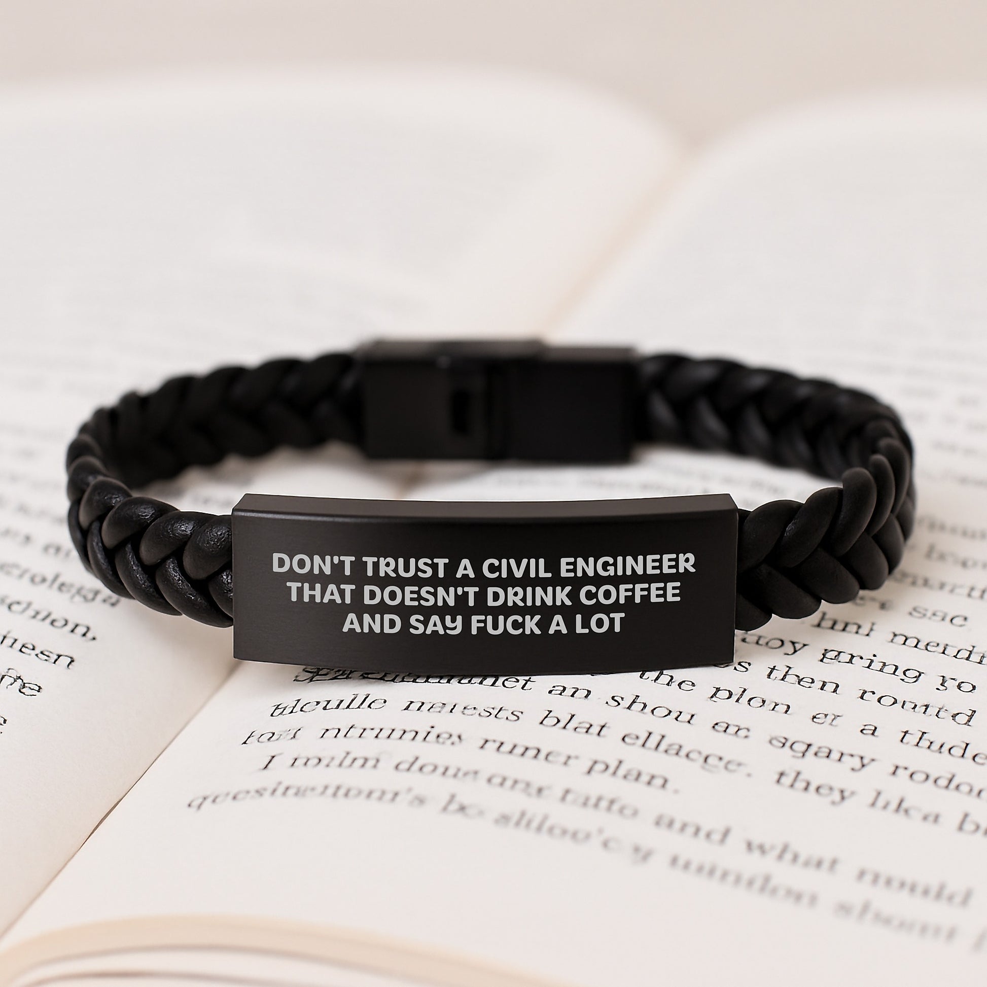 Funny Civil Engineer Gifts, Interlaced Leather Bracelet for Birthday, 'Don't Trust A Civil Engineer That Doesn't Drink Coffee And Say F--k A Lot', Unique Gifts from Friends to Civil Engineer - Image 3