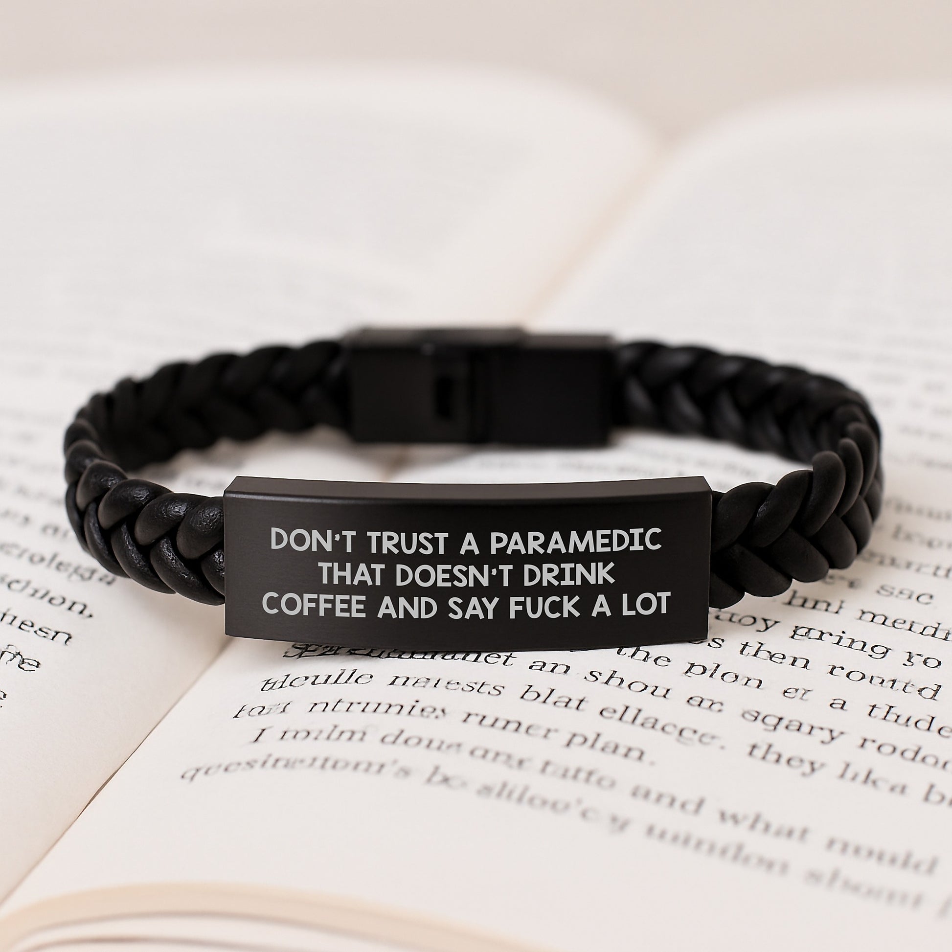 Funny Rescue Worker Gifts, Don't Trust a Rescue Worker That Doesn't Drink Coffee, Interlaced Leather Bracelet for Graduation, Gifts from Men to Rescue Worker - Image 3
