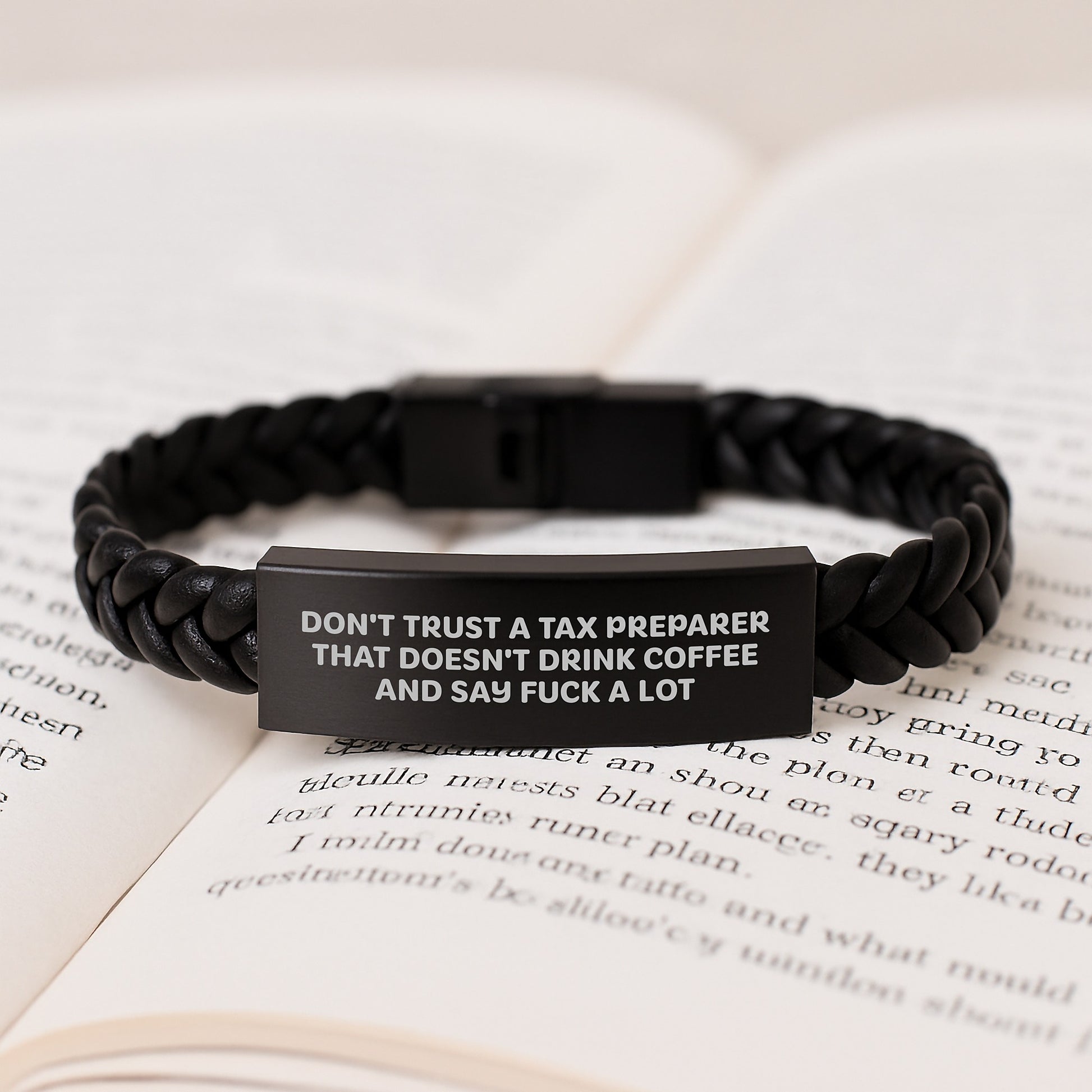 Tax Preparer's Coffee Break, Funny Quote Interlaced Leather Bracelet Gifts from Men, Unique Graduation Presents for Tax Preparer Friends, Coworkers, and Family - Image 3