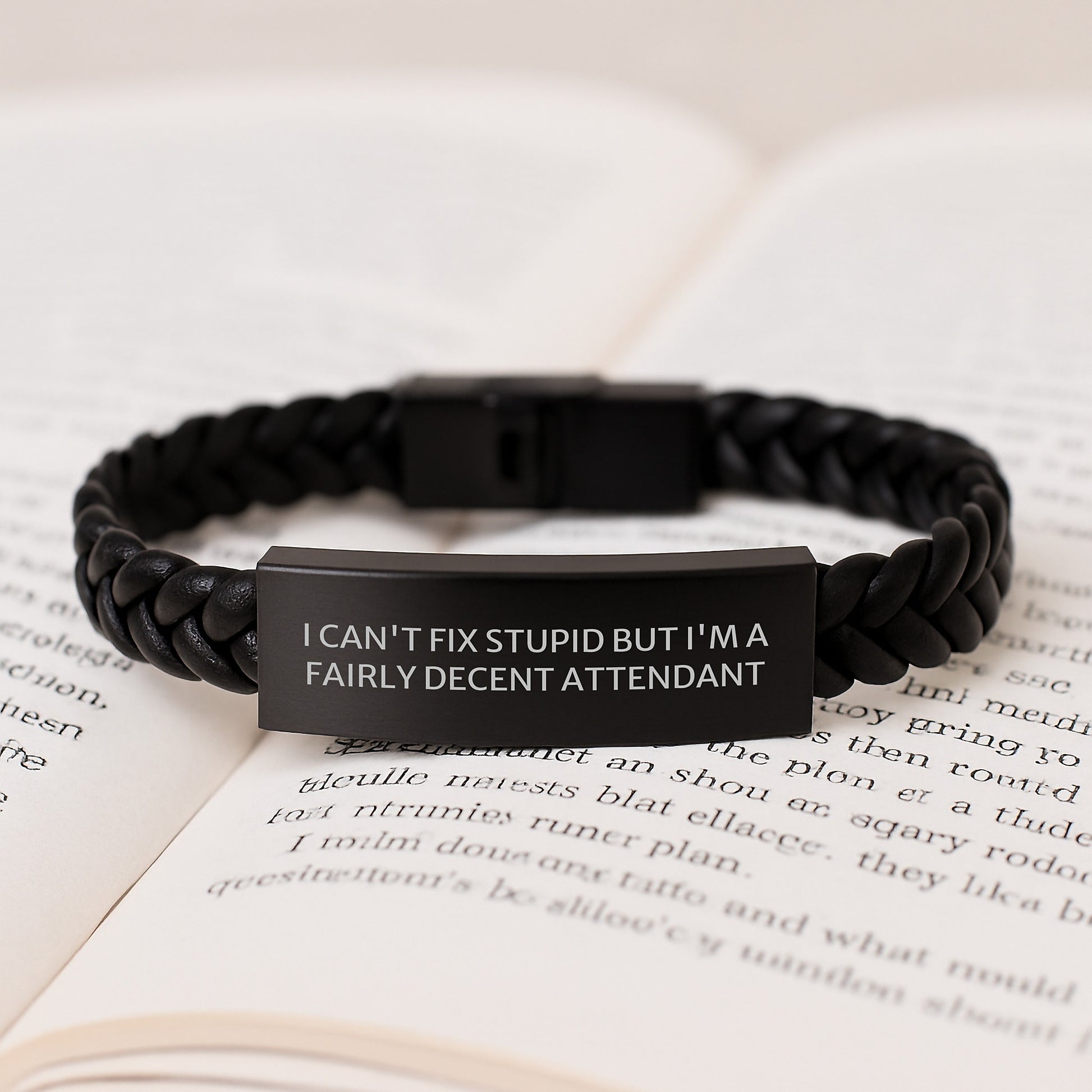 Funny Attendant Gifts for Men from Friends - I Can't Fix Stupid But I'm A Fairly Decent Attendant Interlaced Leather Bracelet, Perfect for Graduation - Image 3