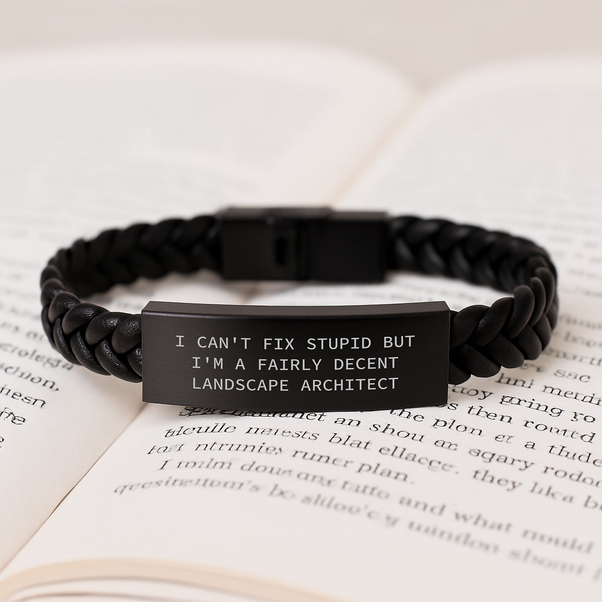 Funny Landscape Architect Gift Idea, I Can't Fix Stupid But I'm A Fairly Decent Landscape Architect, Interlaced Leather Bracelet for Graduation - Image 3