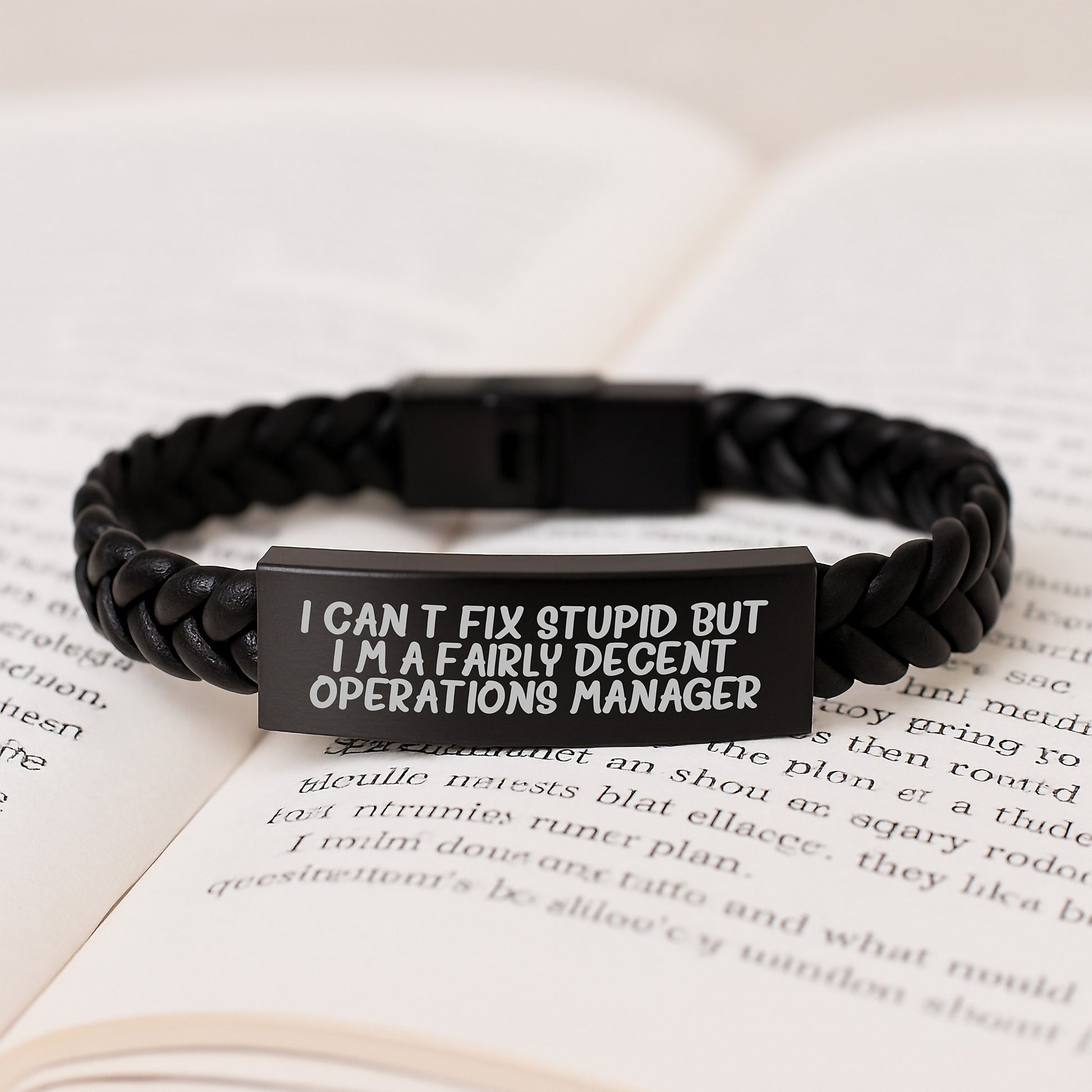 Operations Manager Humor Birthday Unique Gift, 'I Can't Fix Stupid But I'm A Fairly Decent Operations Manager' Interlaced Leather Bracelet, Gifts from Friends for Operations Manager - Image 3