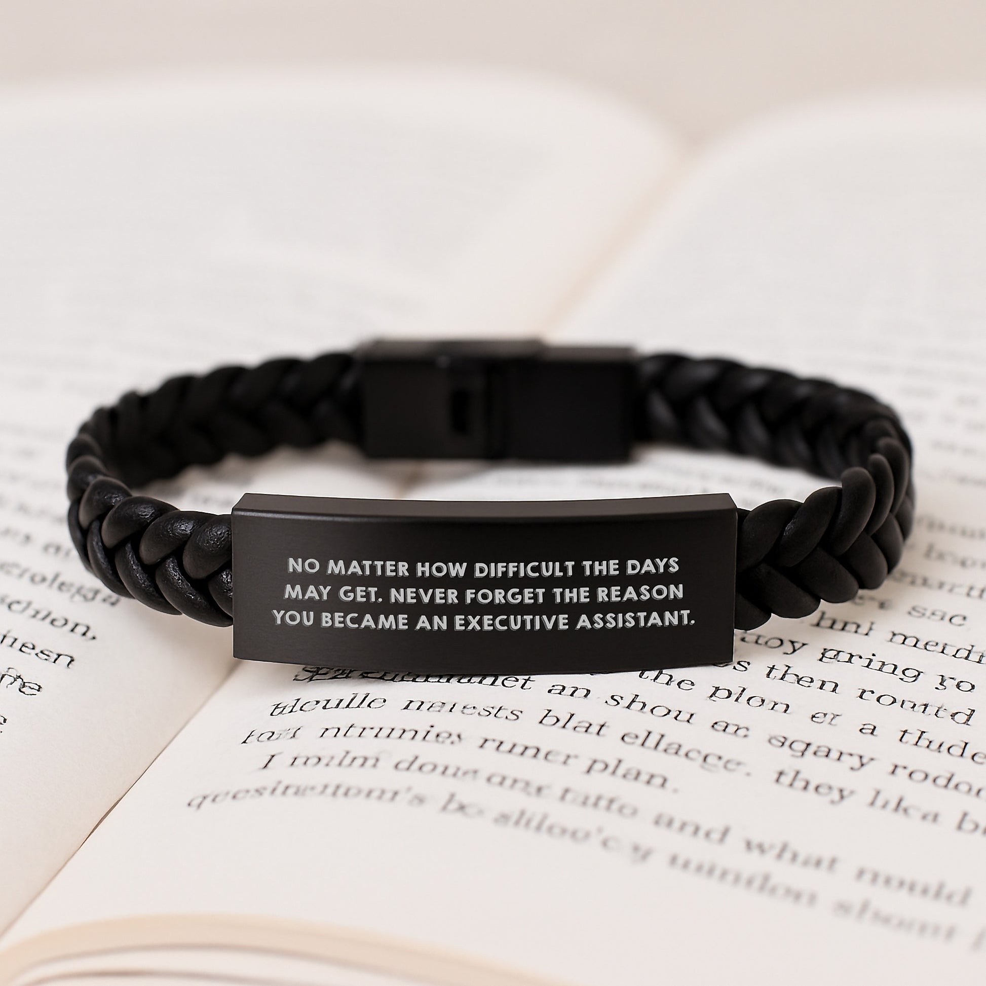 Inspirational Executive Assistant Gifts from Friends - Interlaced Leather Bracelet for Graduation, 'No Matter How Difficult The Days May Get...' - Image 3