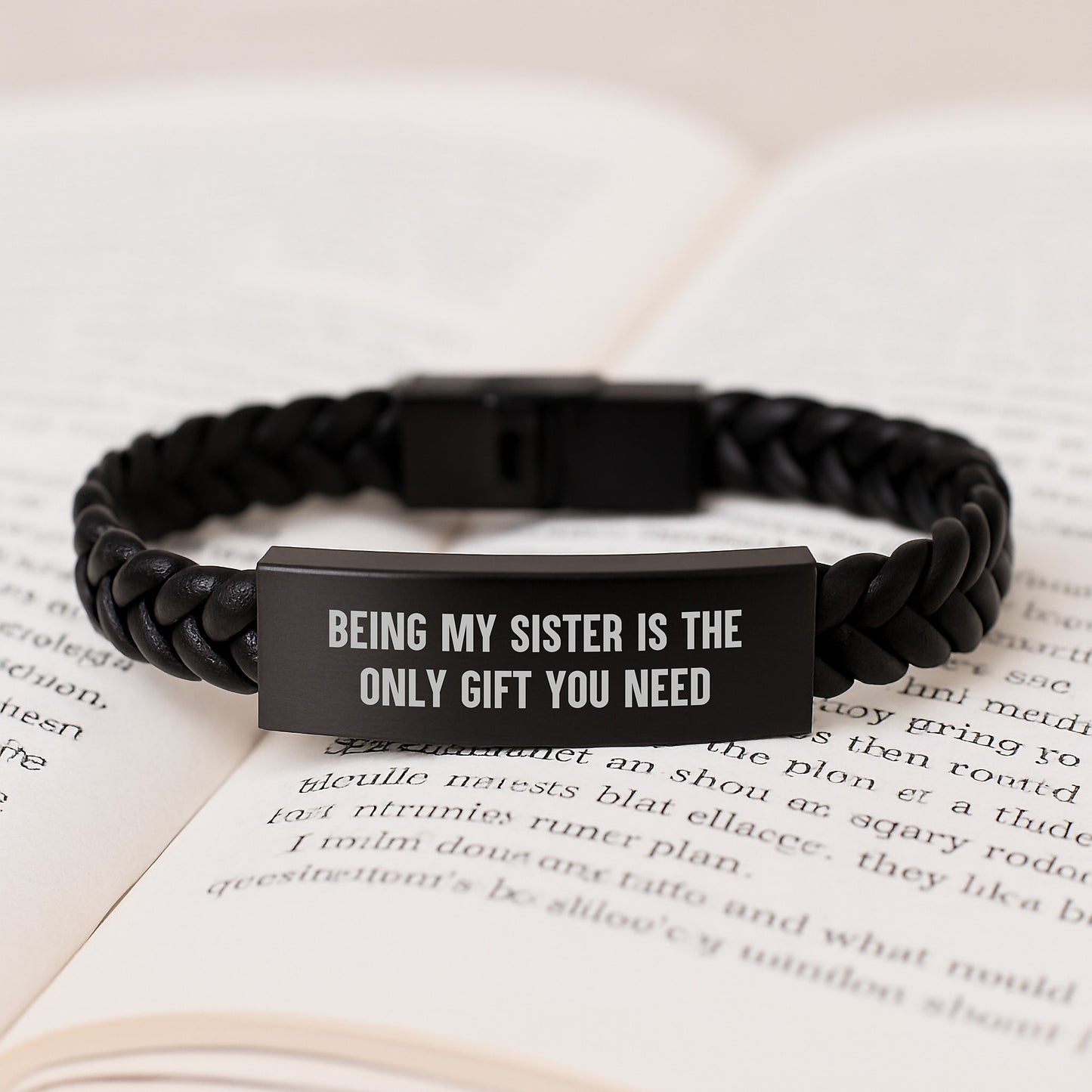 Sister Gifts from Family - Interlaced Leather Bracelet with Quote 'Being My Sister Is The Only Gift You Need' for Birthday - Image 3