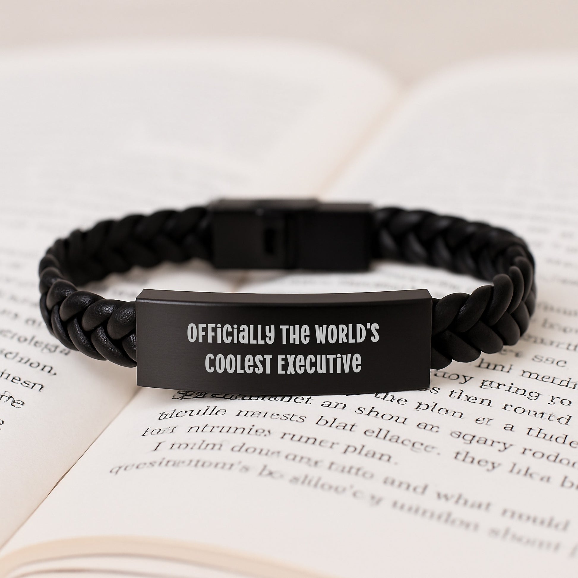 Executive Gifts from Friends, Officially The World's Coolest Executive Interlaced Leather Bracelet for Birthday, Funny Quote 'The World's Coolest Executive' Men's or Women's Gift - Image 3