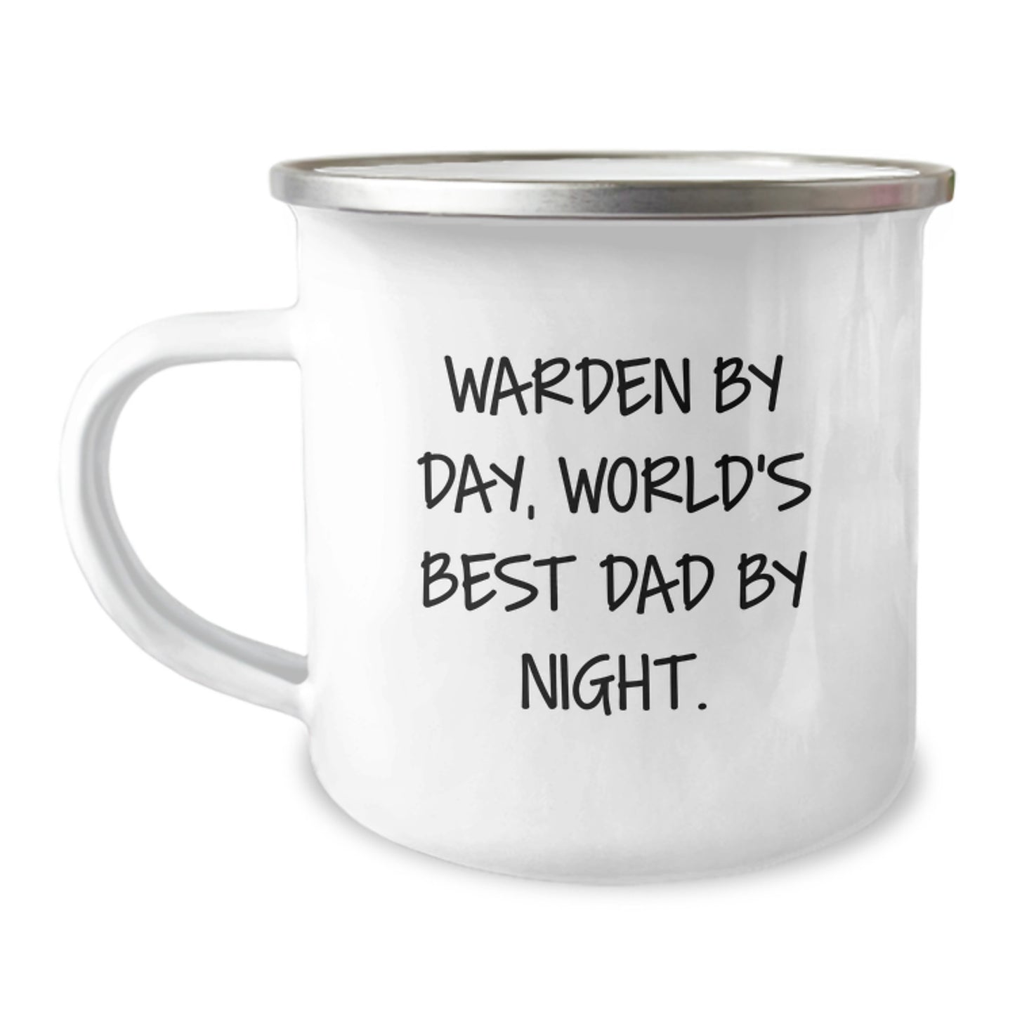 Warden's Camping Gift, Funny Graduation Mug, Gifts from Dad to Warden, World's Best Dad By Night, 12 oz Stainless Steel with Enamel Finish - Image 1