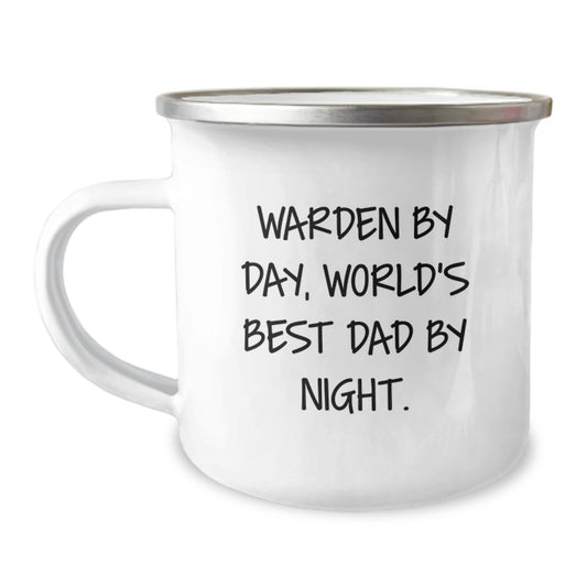 Warden's Camping Gift, Funny Graduation Mug, Gifts from Dad to Warden, World's Best Dad By Night, 12 oz Stainless Steel with Enamel Finish - Image 1
