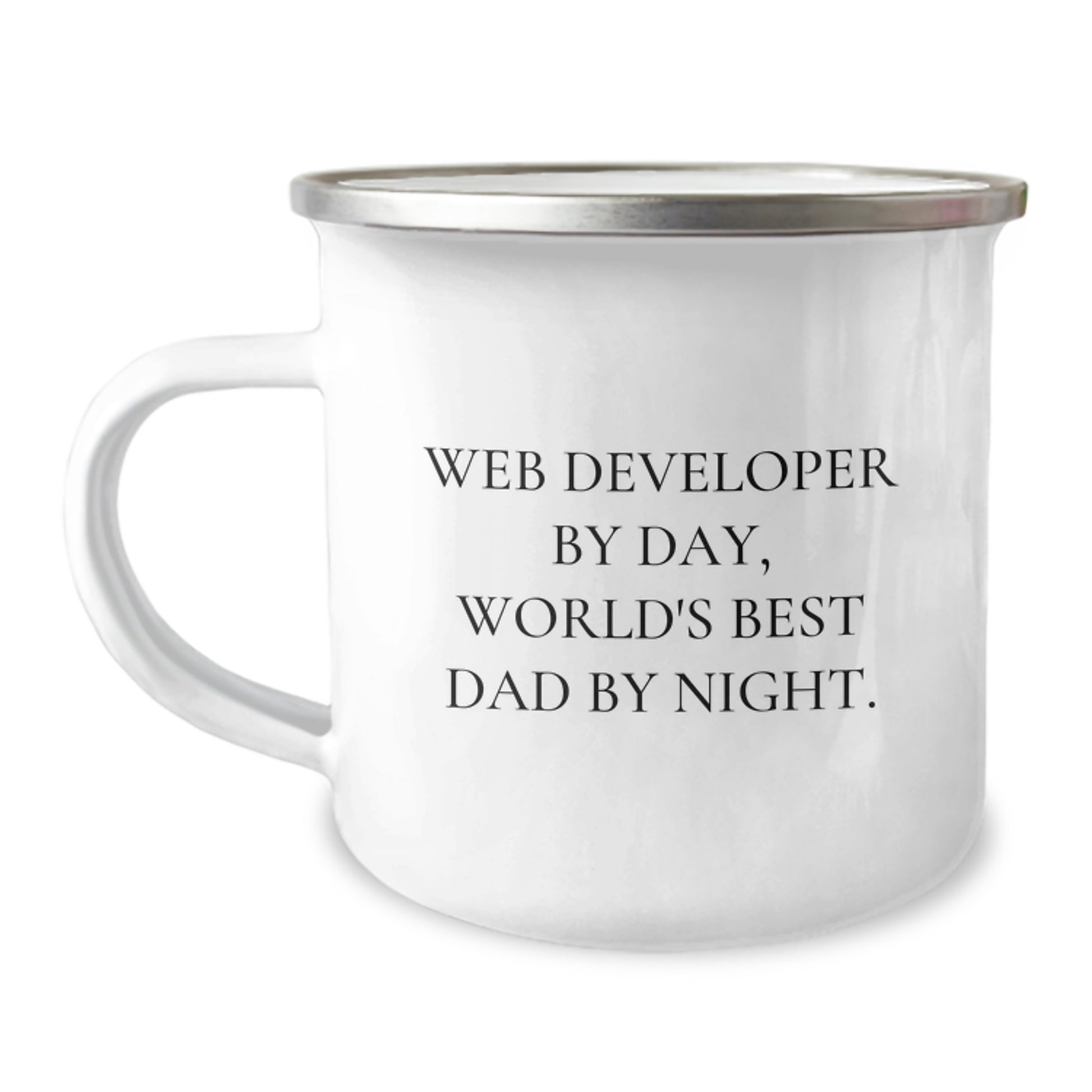 Web Developer Gifts from Dad, Funny Camping Mug for Graduation, 'Web Developer By Day, World's Best Dad By Night.' - Image 1