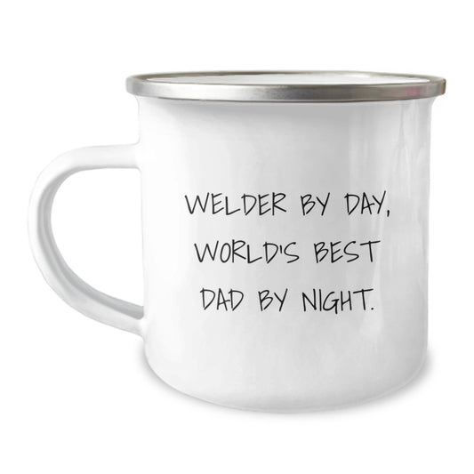 Welder Gifts from Friends for World's Best Dad By Night, 12 oz Camping Mug for Graduation - Image 1