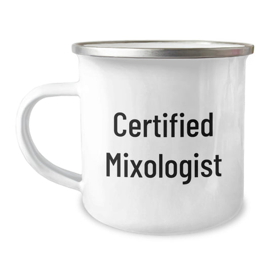 Mixologist Gifts from Friends, Unique Camping Mug for Graduation, Funny Quote 'Certified Mixologist' - 12 oz Stainless Steel with Enamel Finish - Image 1