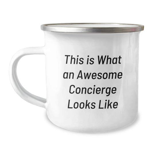 Funny Concierge Gifts from Family to Friends, This Is What An Awesome Concierge Looks Like Graduation Unique Gifts for Men Women Coworkers, Camping Mug with Enamel Finish - Image 1