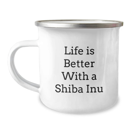 Shiba Inu Dog Camping Mug Gifts from Family Friends for Graduation with Funny Quote Life Is Better With A Shiba Inu - Image 1
