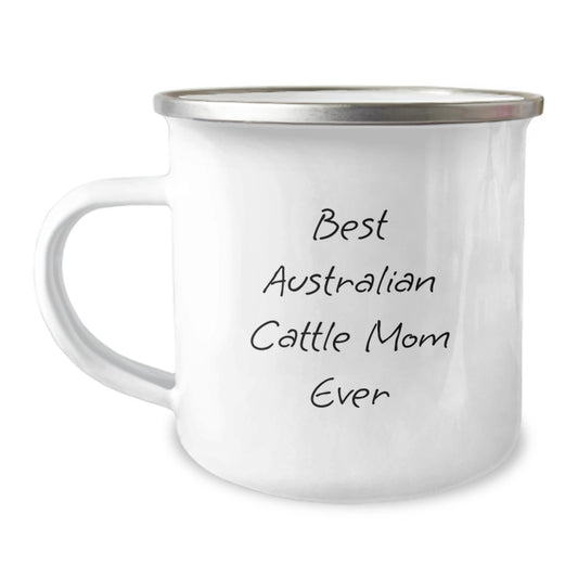 Funny Australian Cattle Dog Mom Gifts for Men from Friends, Unique Camping Mug for Graduation, 'Best Australian Cattle Mom Ever' Quote on 12 oz Stainless Steel with Enamel Finish - Image 1