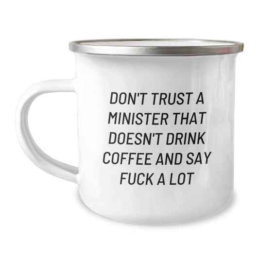 Funny Minister Gifts from Friends - Birthday Unique Gifts for Ministers Who Love Coffee and Sarcasm - Camping Mug - Image 1