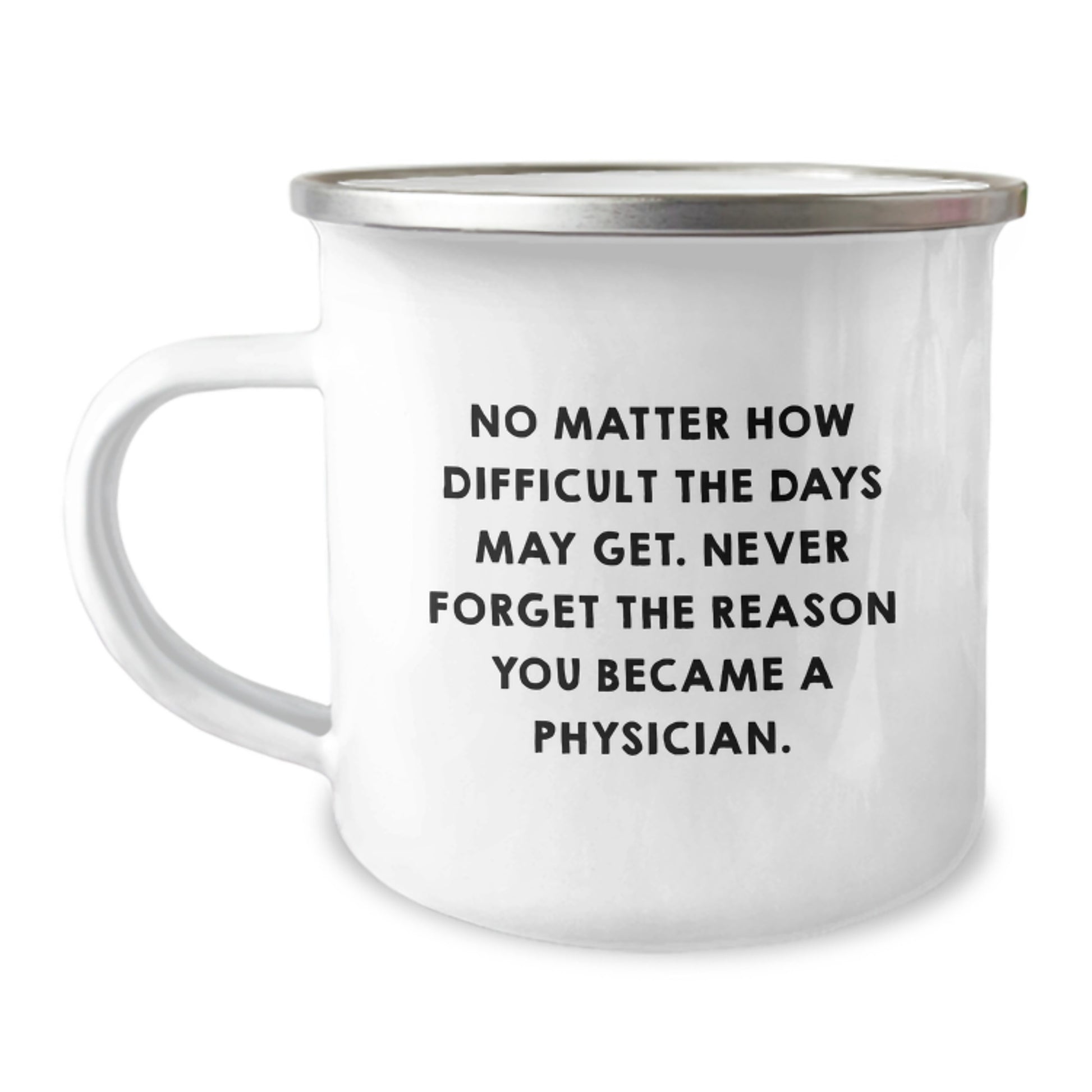 Inspirational Physician Gifts from Friends, Unique Camping Mug for Birthday, 'No Matter How Difficult The Days May Get. Never Forget The Reason You Became A Physician.' - Image 1
