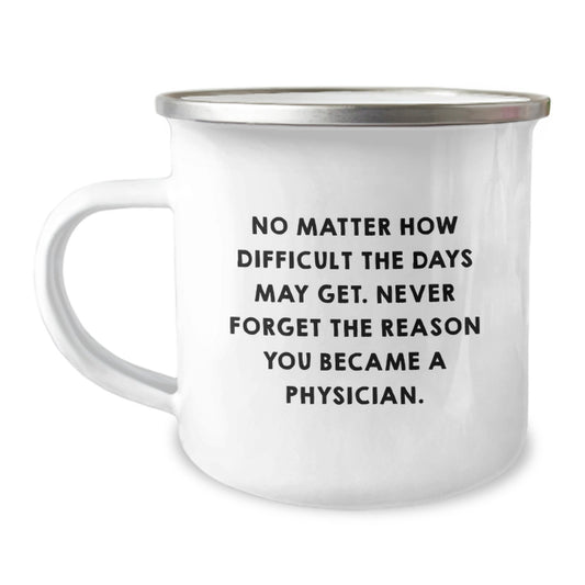 Inspirational Physician Gifts from Friends, Unique Camping Mug for Birthday, 'No Matter How Difficult The Days May Get. Never Forget The Reason You Became A Physician.' - Image 1