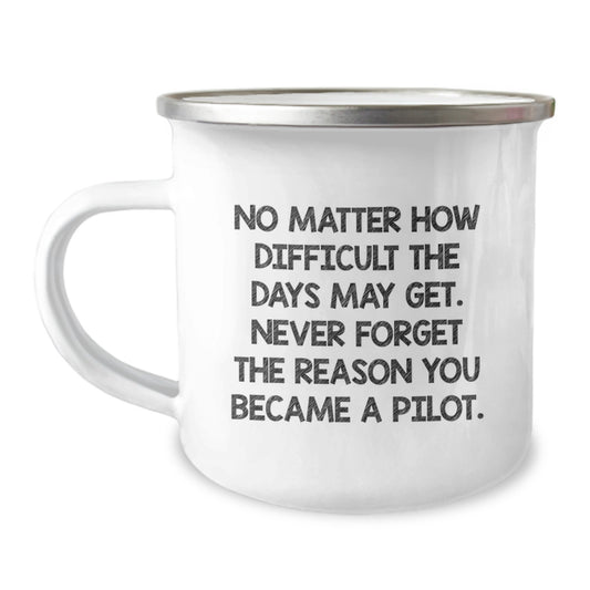 Pilot Inspired Gifts from Friends and Family for Birthday, Funny Camping Mug with Quote 'No Matter How Difficult The Days May Get. Never Forget The Reason You Became A Pilot.' - Image 1