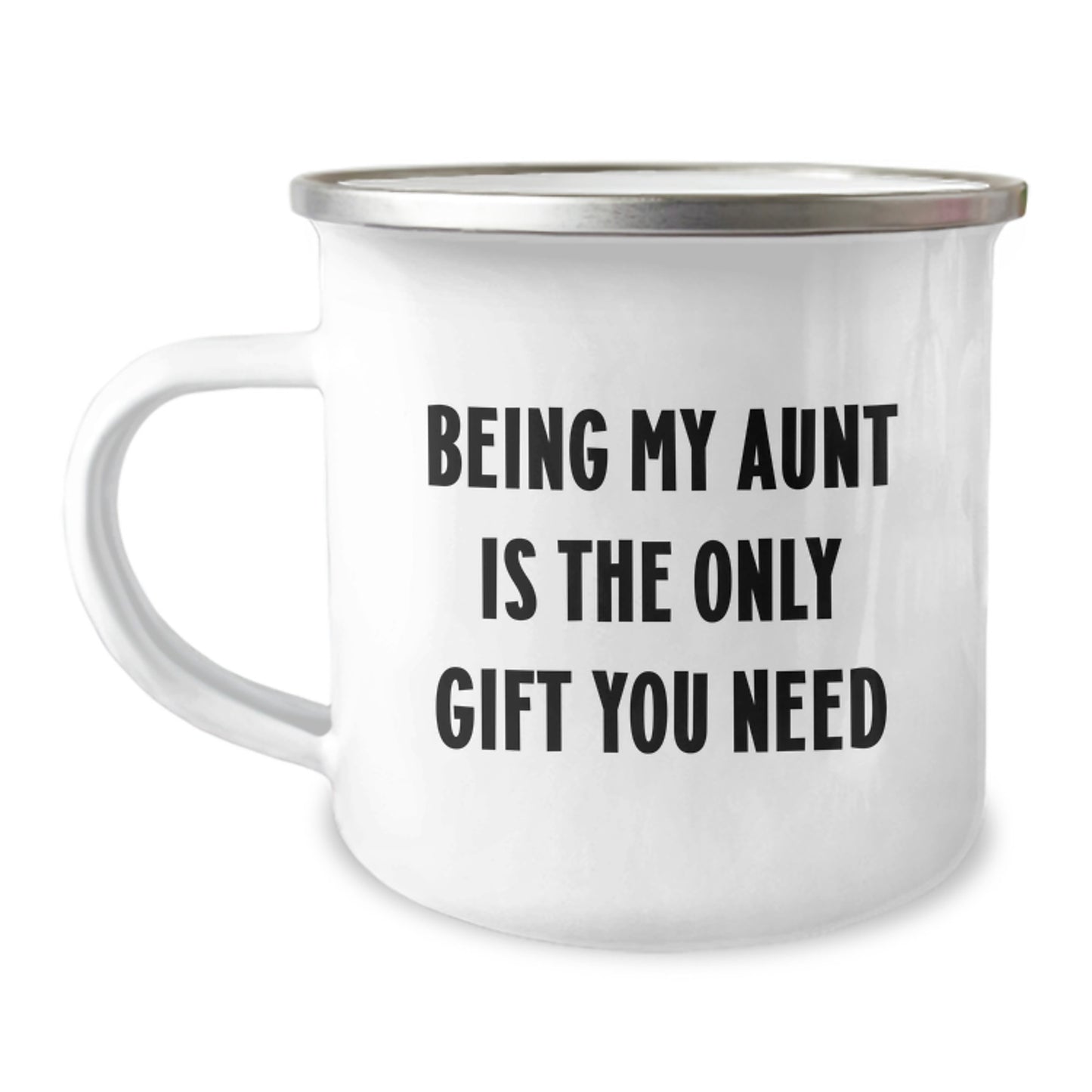 Aunt's Camping Adventure, Funny Quote Gifts for Aunt from Men, Women, Family, & Friends on Birthday - 12 oz Stainless Steel Enamel Mug - Image 1