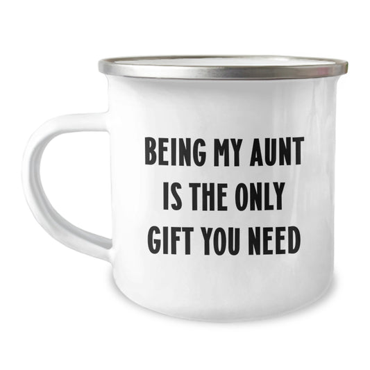 Aunt's Camping Adventure, Funny Quote Gifts for Aunt from Men, Women, Family, & Friends on Birthday - 12 oz Stainless Steel Enamel Mug - Image 1