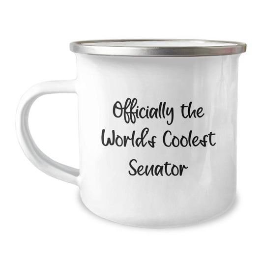 Senator Gifts, Funny Camping Mug for Senator, 'Officially The World's Coolest Senator' Enamel Mug for Graduation, Gifts from Men to Women, Friends, Family - Image 1
