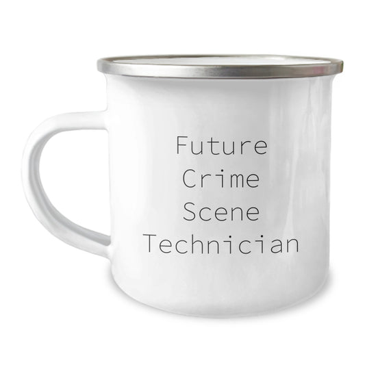 Funny Crime Scene Technician Gifts for Him or Her - 'Future Crime Scene Technician' Quote on Camping Mug, Birthday Unique Gifts from Friends or Family - 12 oz Stainless Steel with Enamel Finish - Image 1