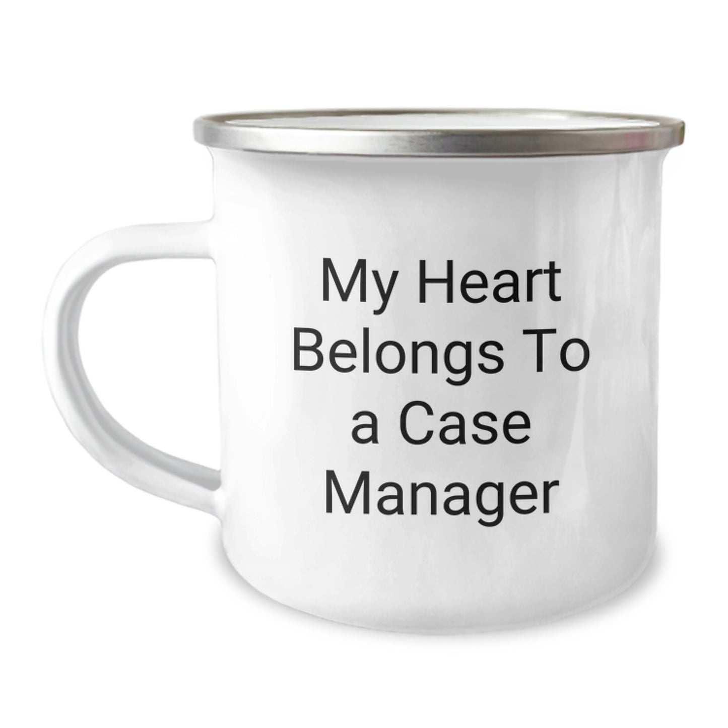 Funny Case Manager Gifts, My Heart Belongs To A Case Manager Camping Mug, Birthday Unique Gifts from Family to Case Manager, 12 oz Stainless Steel with Enamel Finish - Image 1
