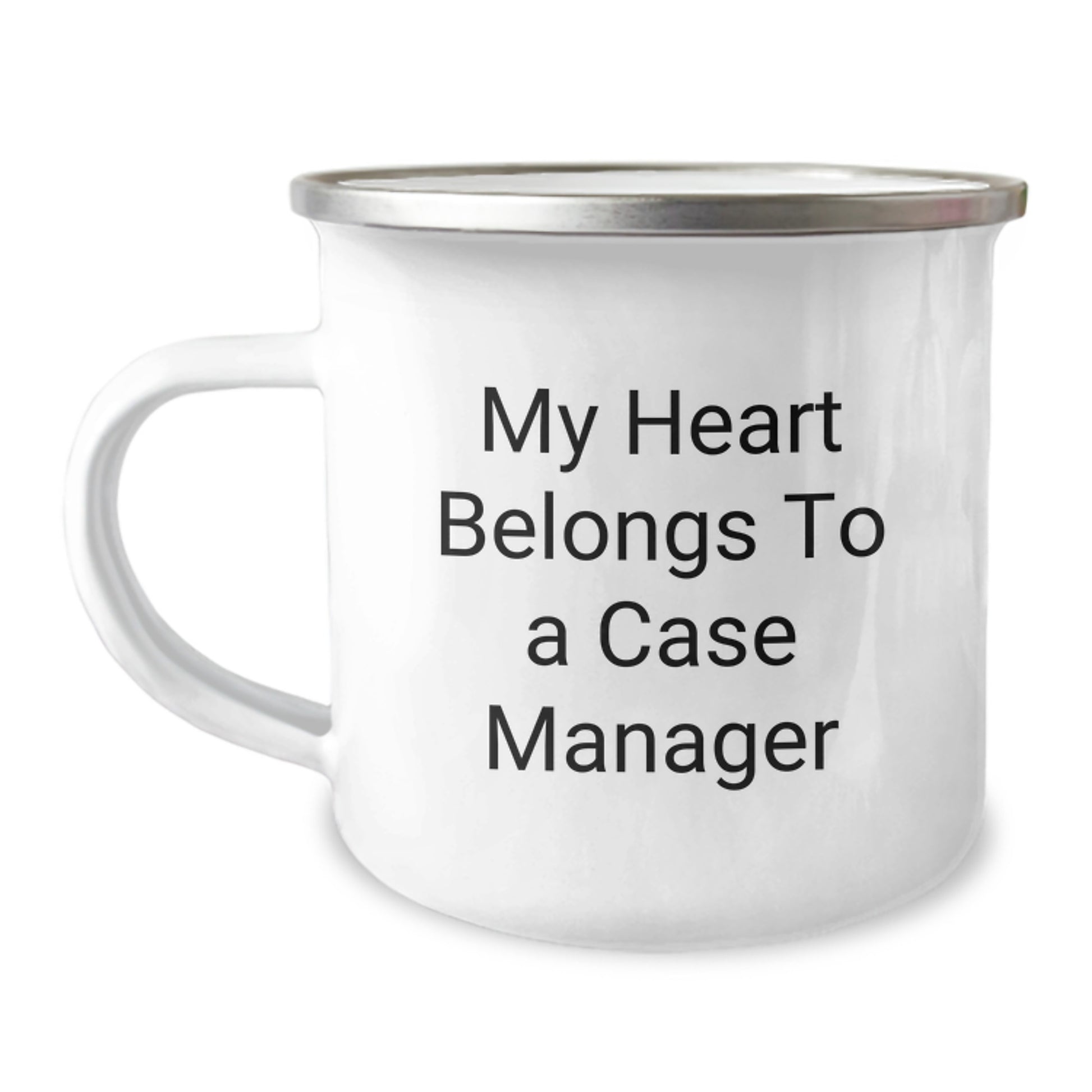 Funny Case Manager Gifts, My Heart Belongs To A Case Manager Camping Mug, Birthday Unique Gifts from Family to Case Manager, 12 oz Stainless Steel with Enamel Finish - Image 1