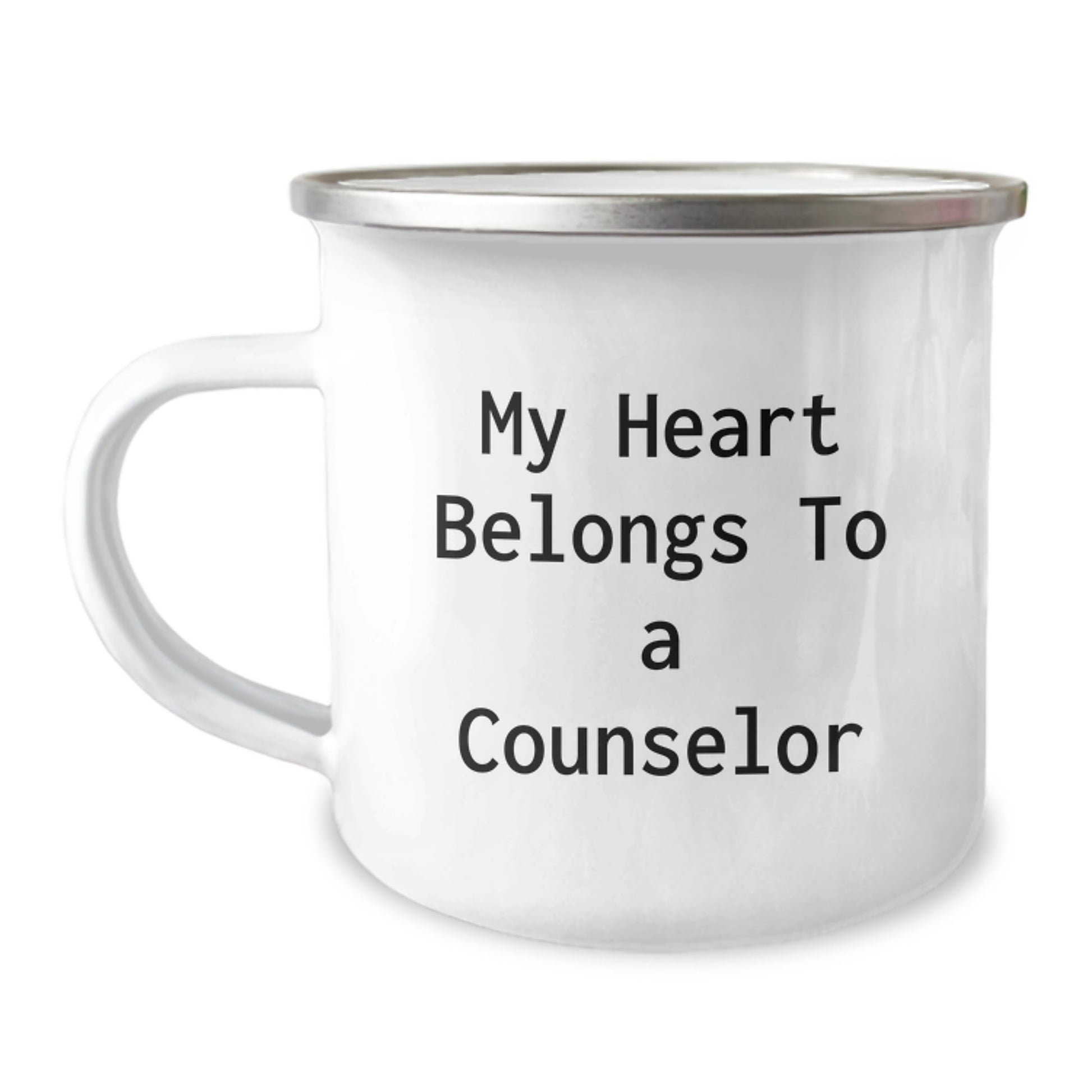 Funny Counselor Gifts - My Heart Belongs To A Counselor, 12 oz Camping Mug for Birthday, Gifts from Friends to Counselor - Image 1