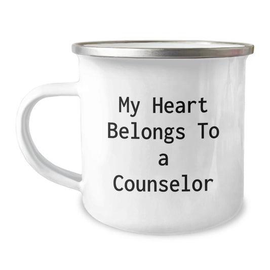 Funny Counselor Gifts - My Heart Belongs To A Counselor, 12 oz Camping Mug for Birthday, Gifts from Friends to Counselor - Image 1