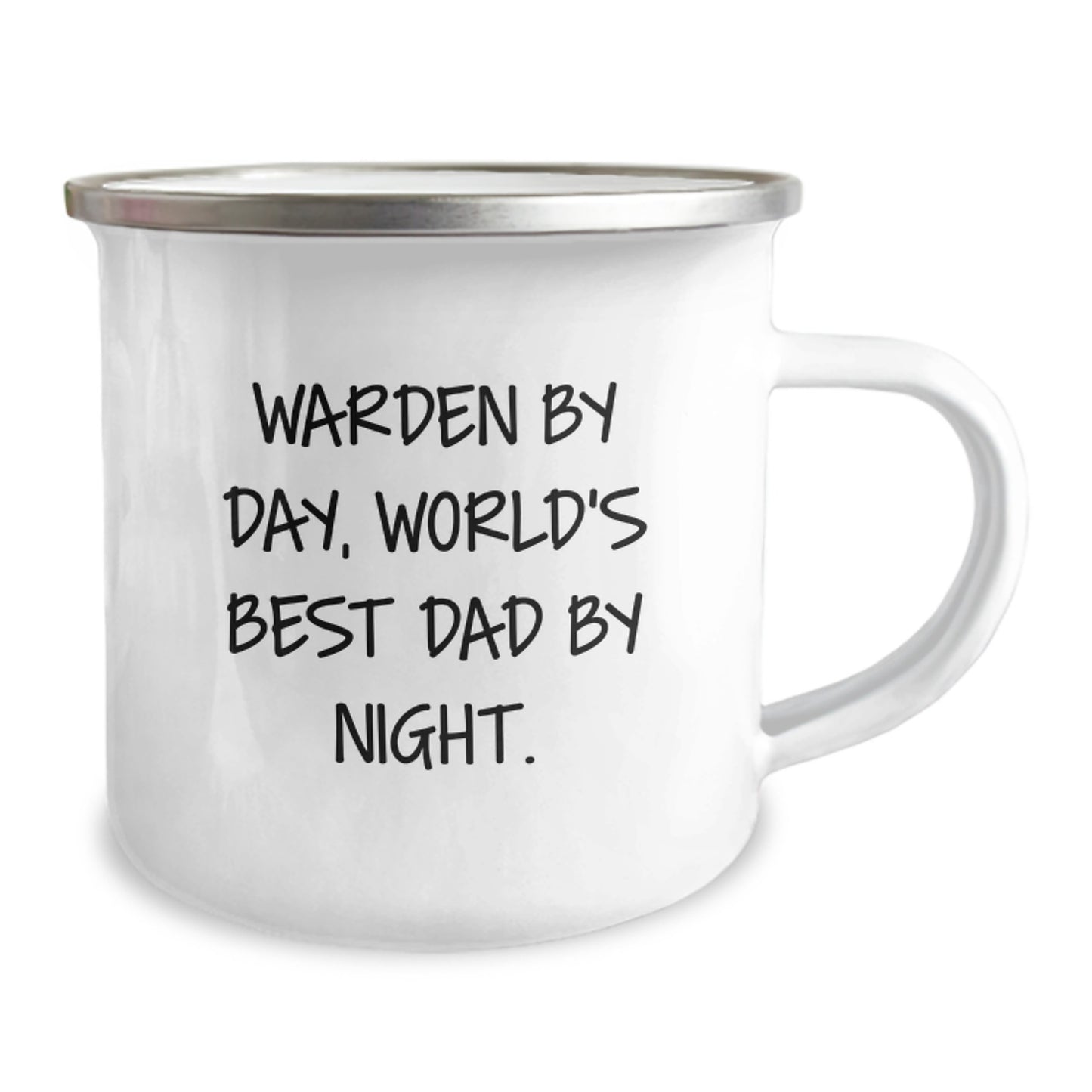 Warden's Camping Gift, Funny Graduation Mug, Gifts from Dad to Warden, World's Best Dad By Night, 12 oz Stainless Steel with Enamel Finish - Image 2